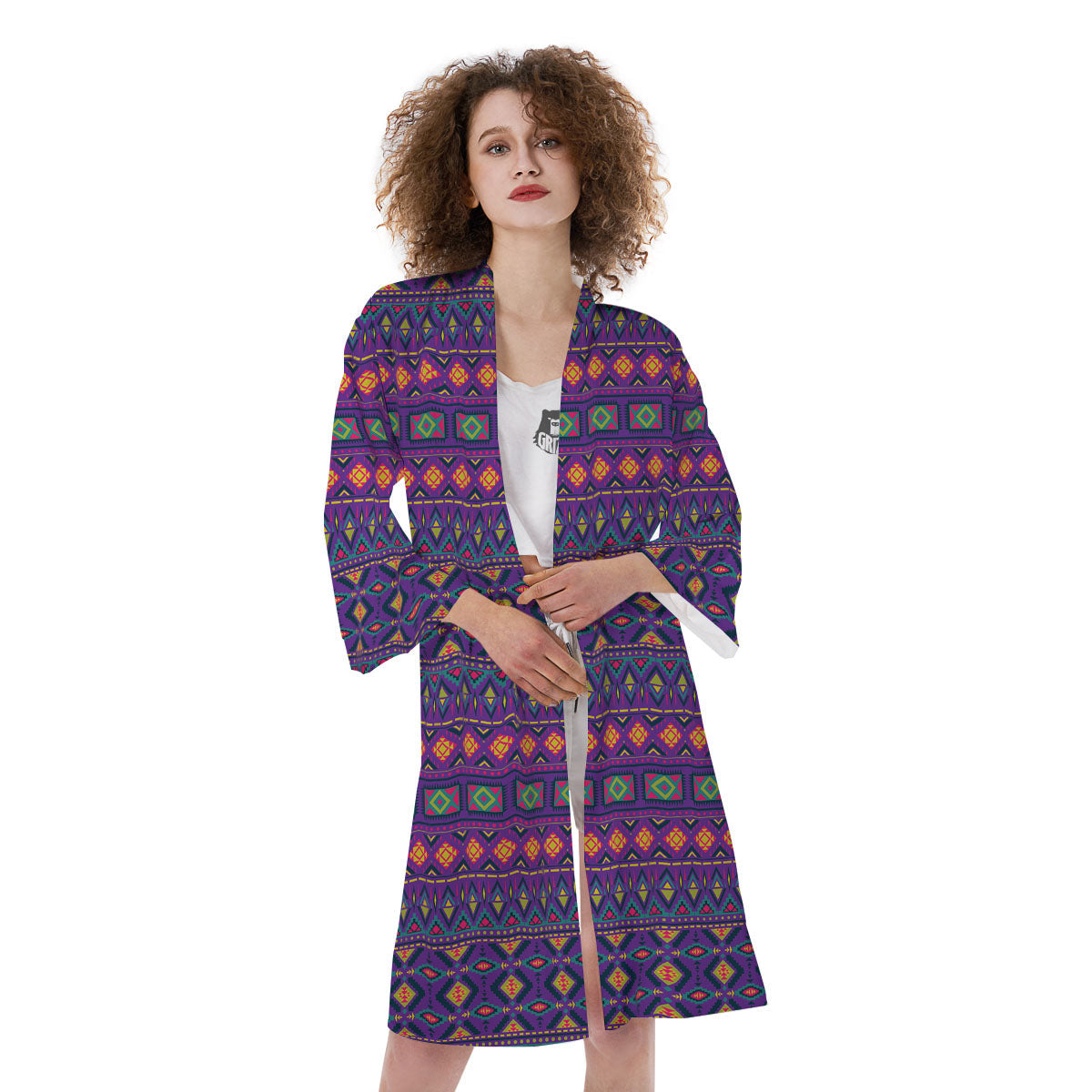 Aztec Trippy Neon Ethnic Print Kimono-grizzshop