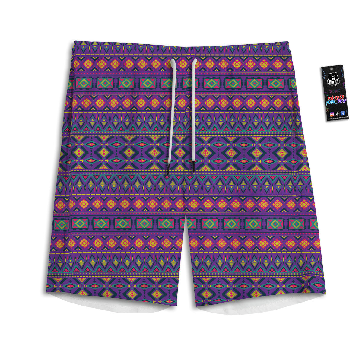 Aztec Trippy Neon Ethnic Print Men's Athletic Shorts