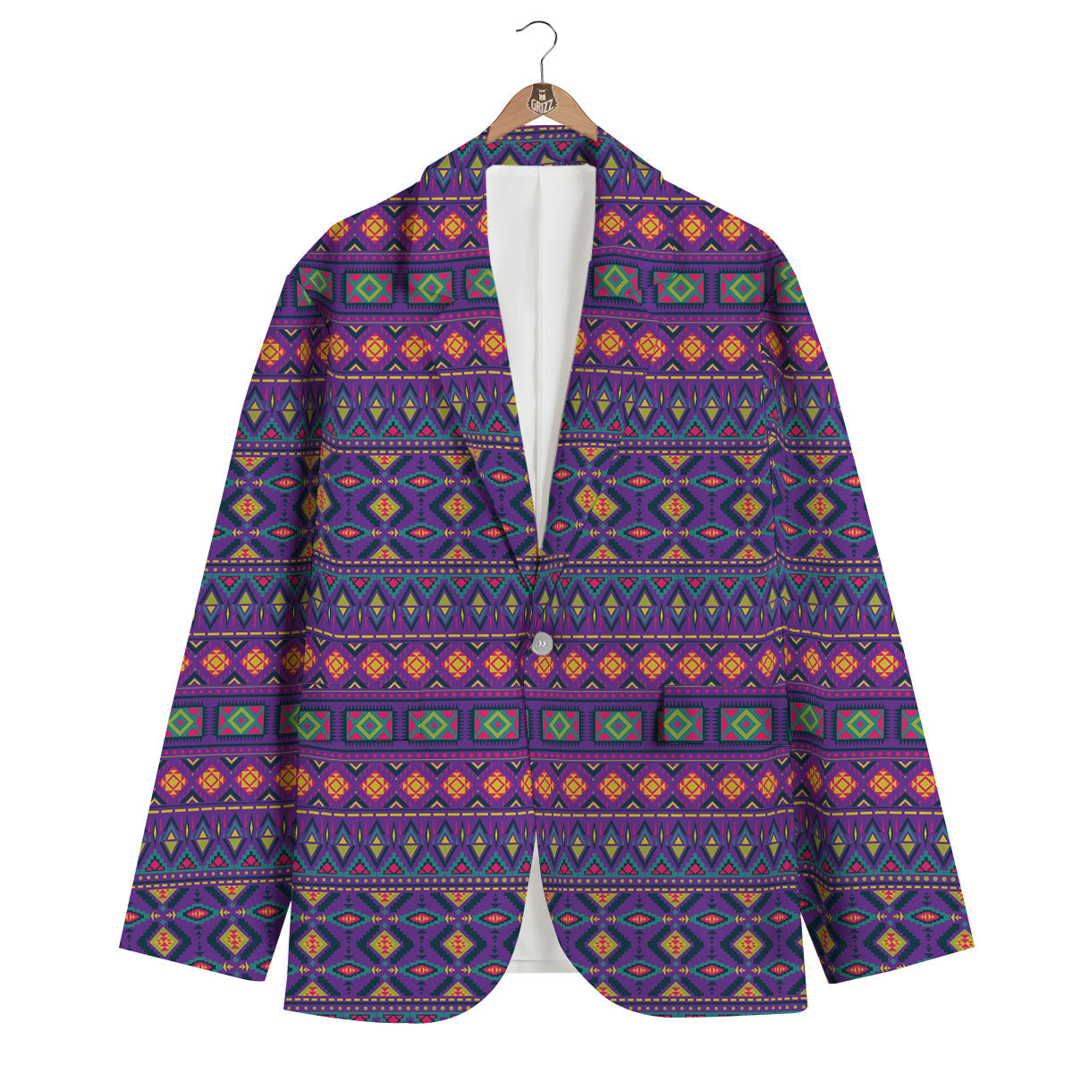 Aztec Trippy Neon Ethnic Print Men's Blazer-grizzshop