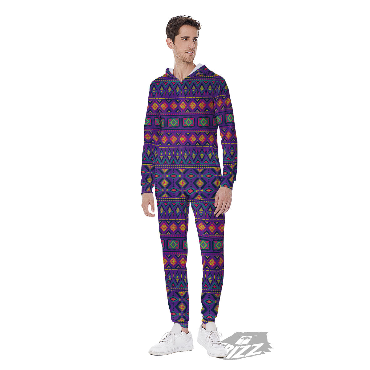 Aztec Trippy Neon Ethnic Print Men's Jumpsuit-grizzshop