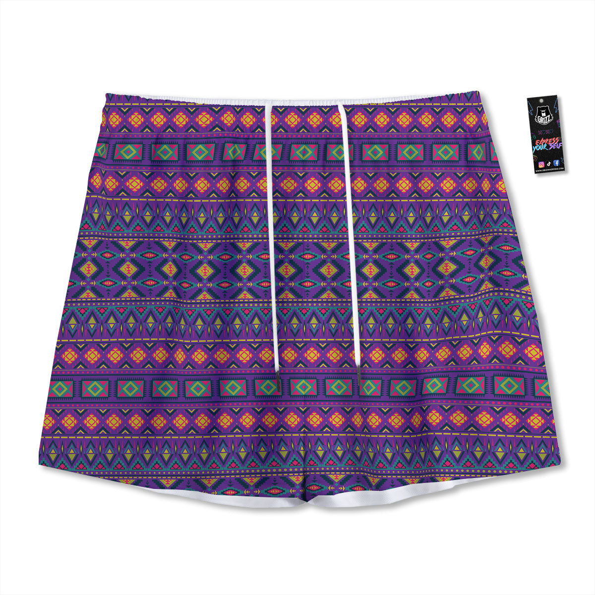 Aztec Trippy Neon Ethnic Print Mesh Shorts
