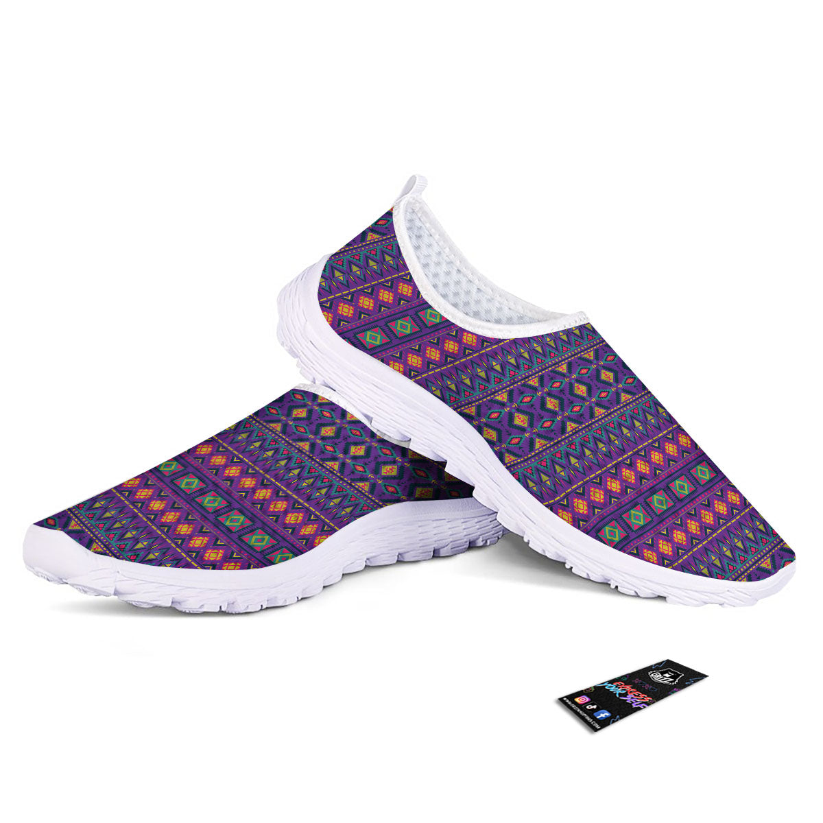 Aztec Trippy Neon Ethnic Print Nurse Shoes-grizzshop
