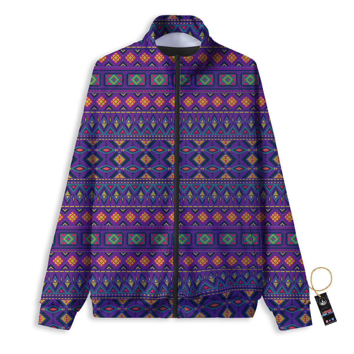 Aztec Trippy Neon Ethnic Print Track Jacket-grizzshop