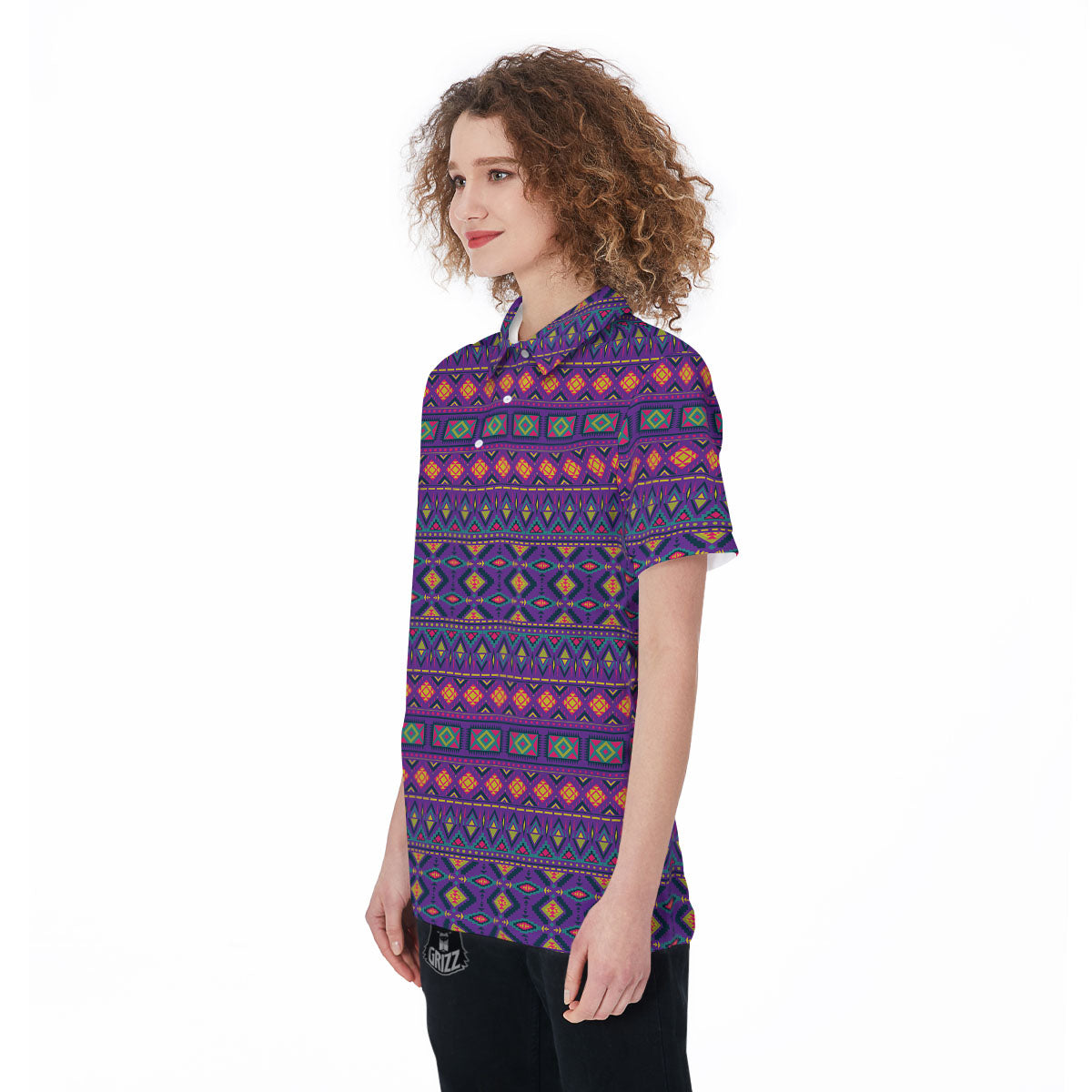 Aztec Trippy Neon Ethnic Print Women's Golf Shirts-grizzshop