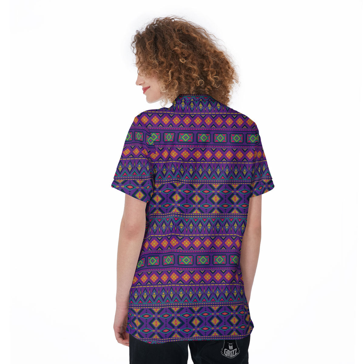 Aztec Trippy Neon Ethnic Print Women's Golf Shirts-grizzshop