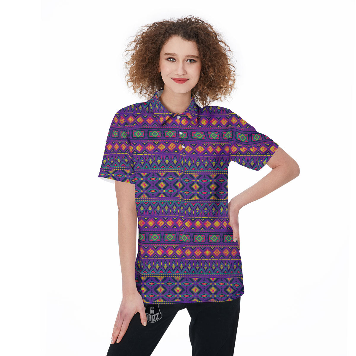 Aztec Trippy Neon Ethnic Print Women's Golf Shirts-grizzshop