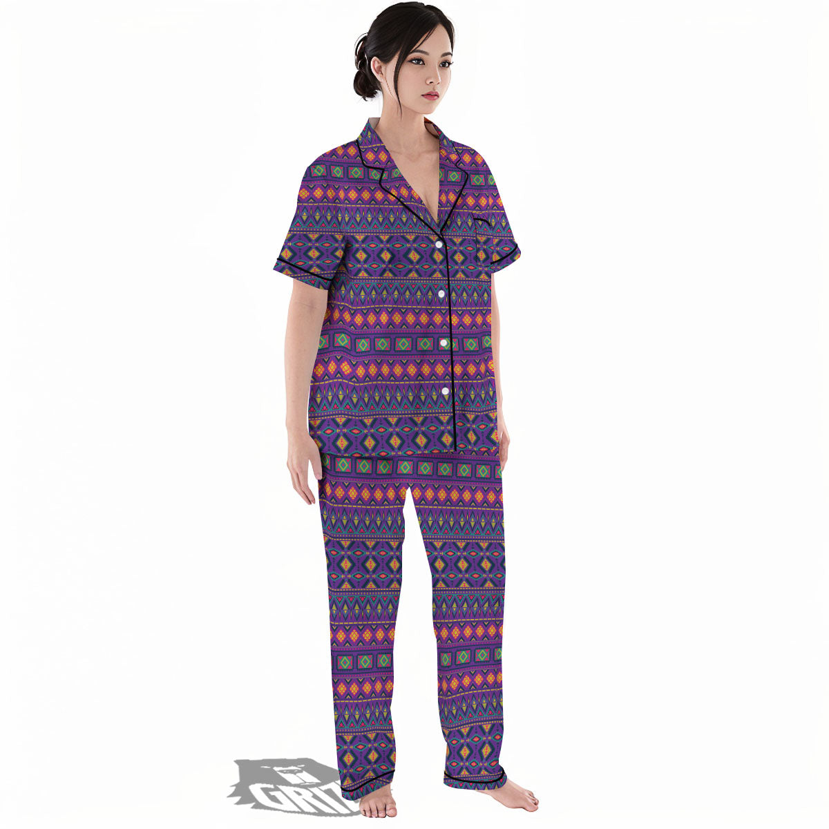 Aztec Trippy Neon Ethnic Print Women's Pajamas Set-grizzshop