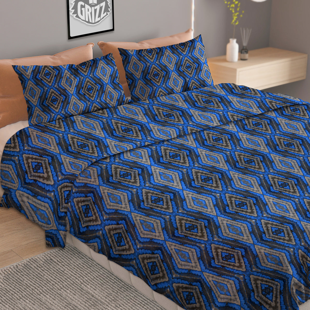 Aztec Trippy Turquoise Ethnic Print Pattern Duvet Cover Bedding Set