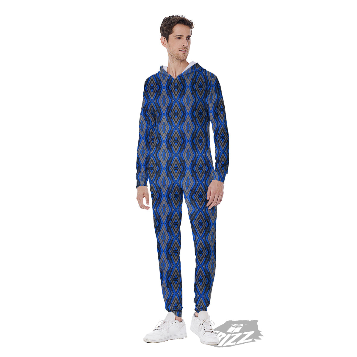 Aztec Trippy Turquoise Ethnic Print Pattern Men's Jumpsuit-grizzshop