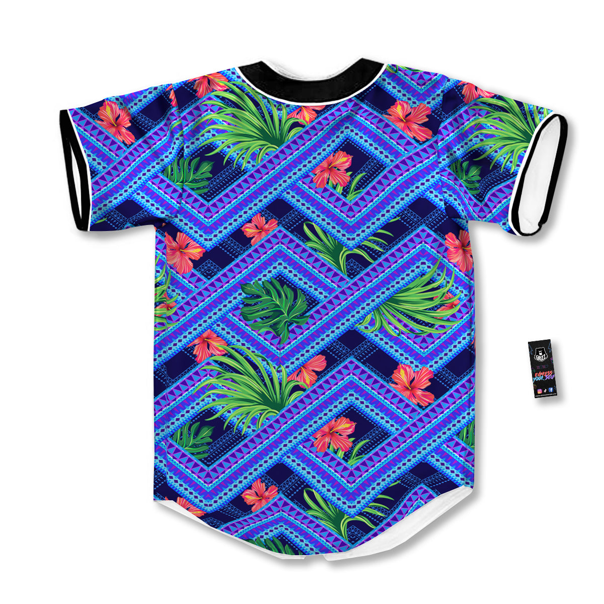 Aztec Tropical Hibiscus Flower Print Pattern Baseball Jersey-grizzshop