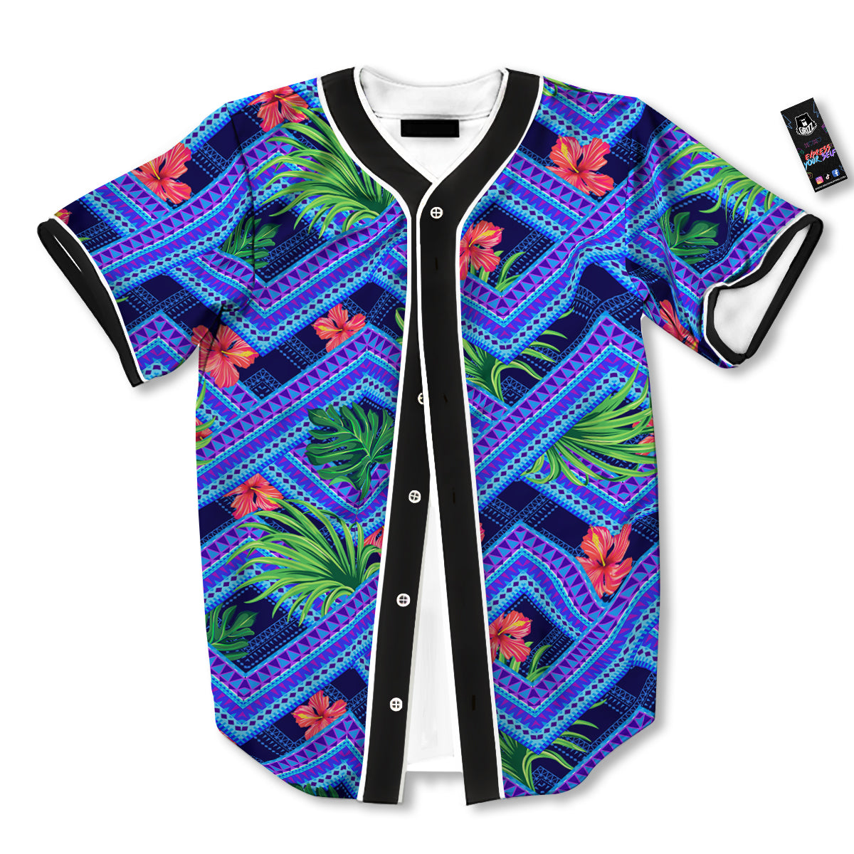 Aztec Tropical Hibiscus Flower Print Pattern Baseball Jersey-grizzshop