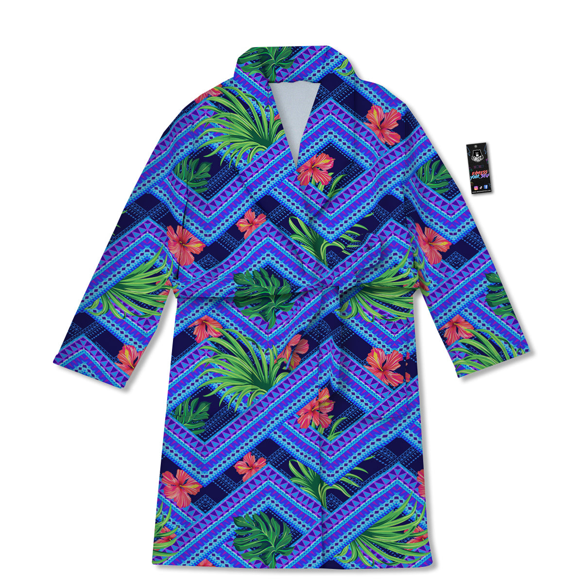 Aztec Tropical Hibiscus Flower Print Pattern Bathrobe-grizzshop