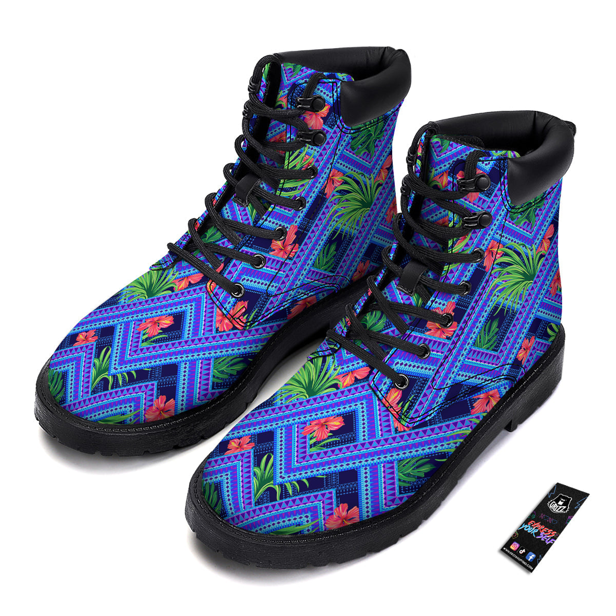Aztec Tropical Hibiscus Flower Print Pattern Boots-grizzshop