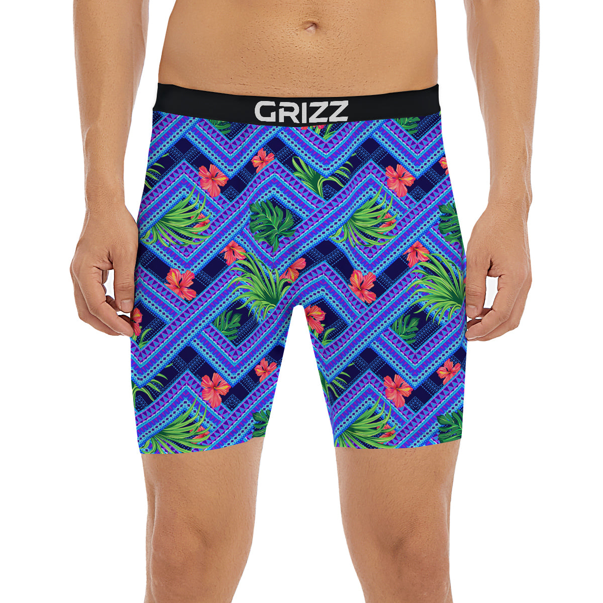 Aztec Tropical Hibiscus Flower Print Pattern Boxer Briefs-grizzshop