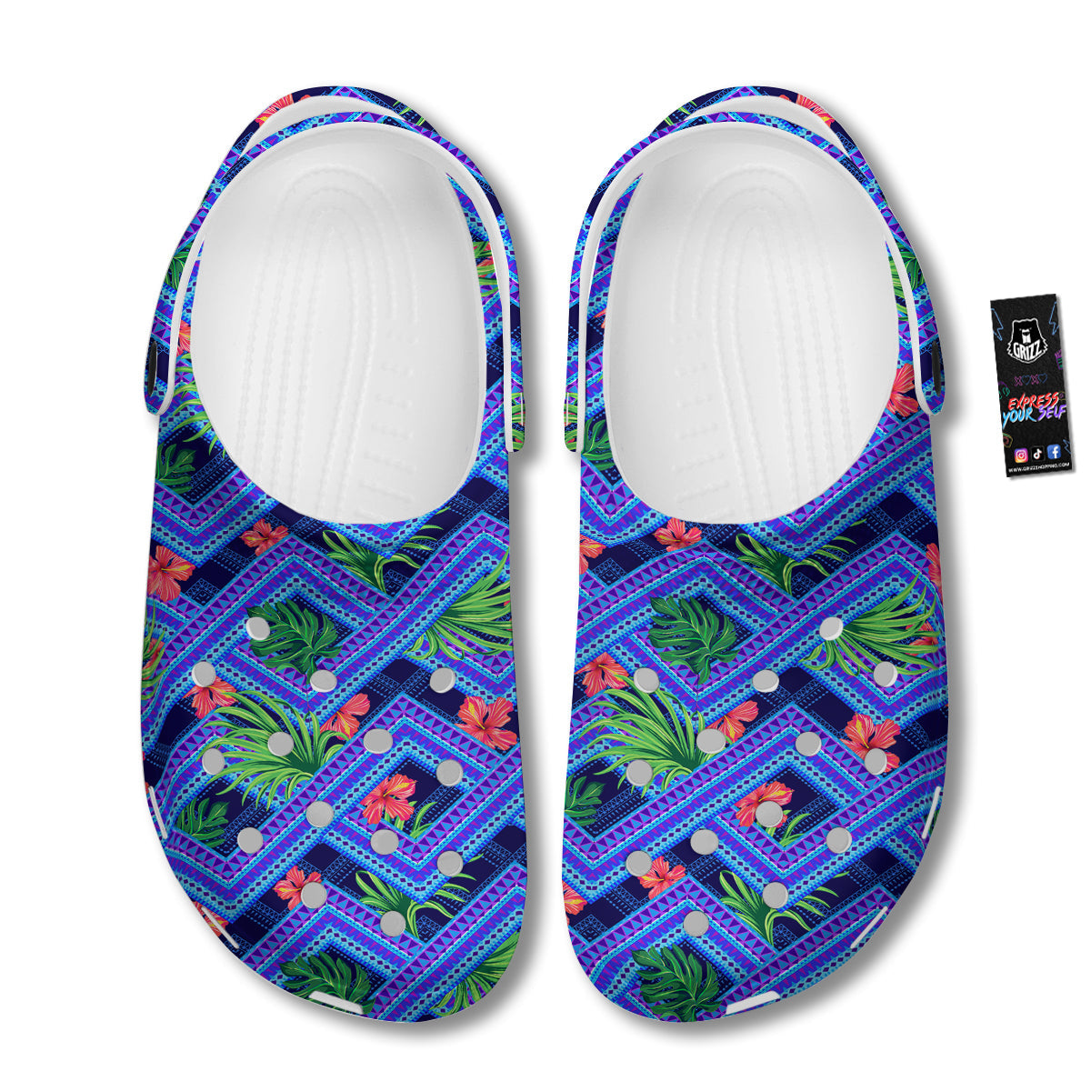 Aztec Tropical Hibiscus Flower Print Pattern Clog-grizzshop