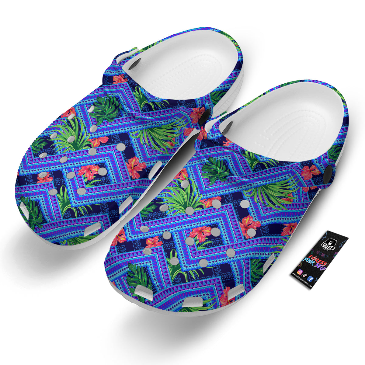 Aztec Tropical Hibiscus Flower Print Pattern Clog-grizzshop