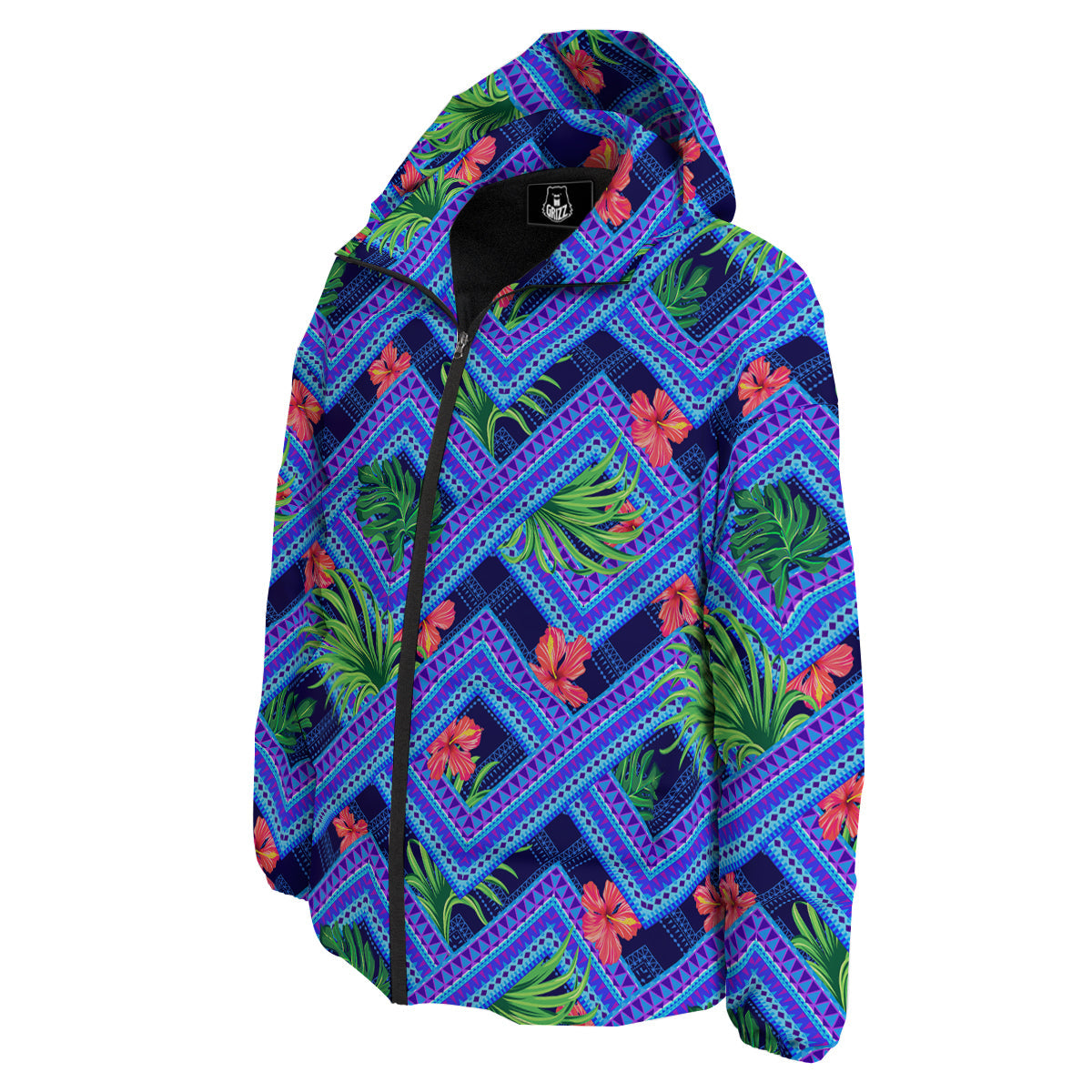Aztec Tropical Hibiscus Flower Print Pattern Down Jacket-grizzshop