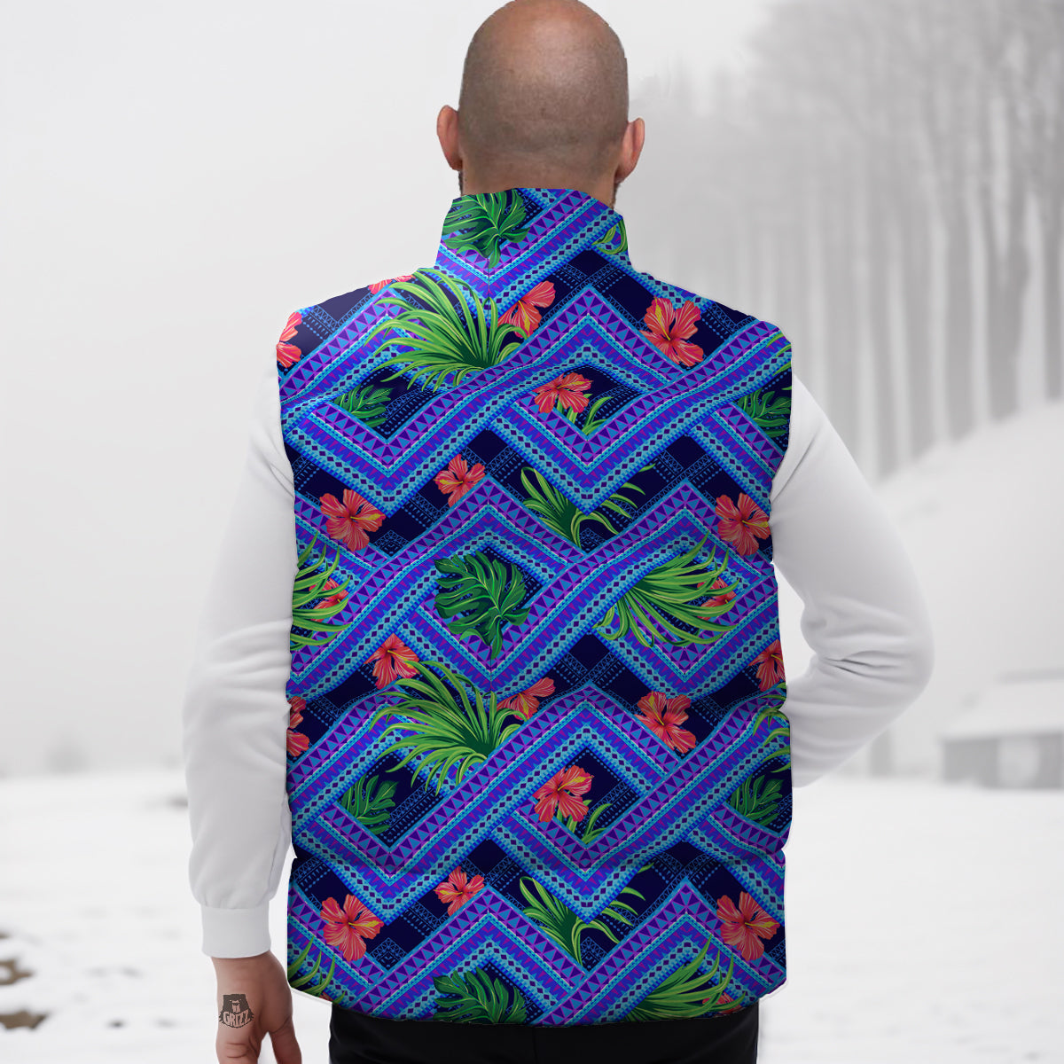 Aztec Tropical Hibiscus Flower Print Pattern Down Vest