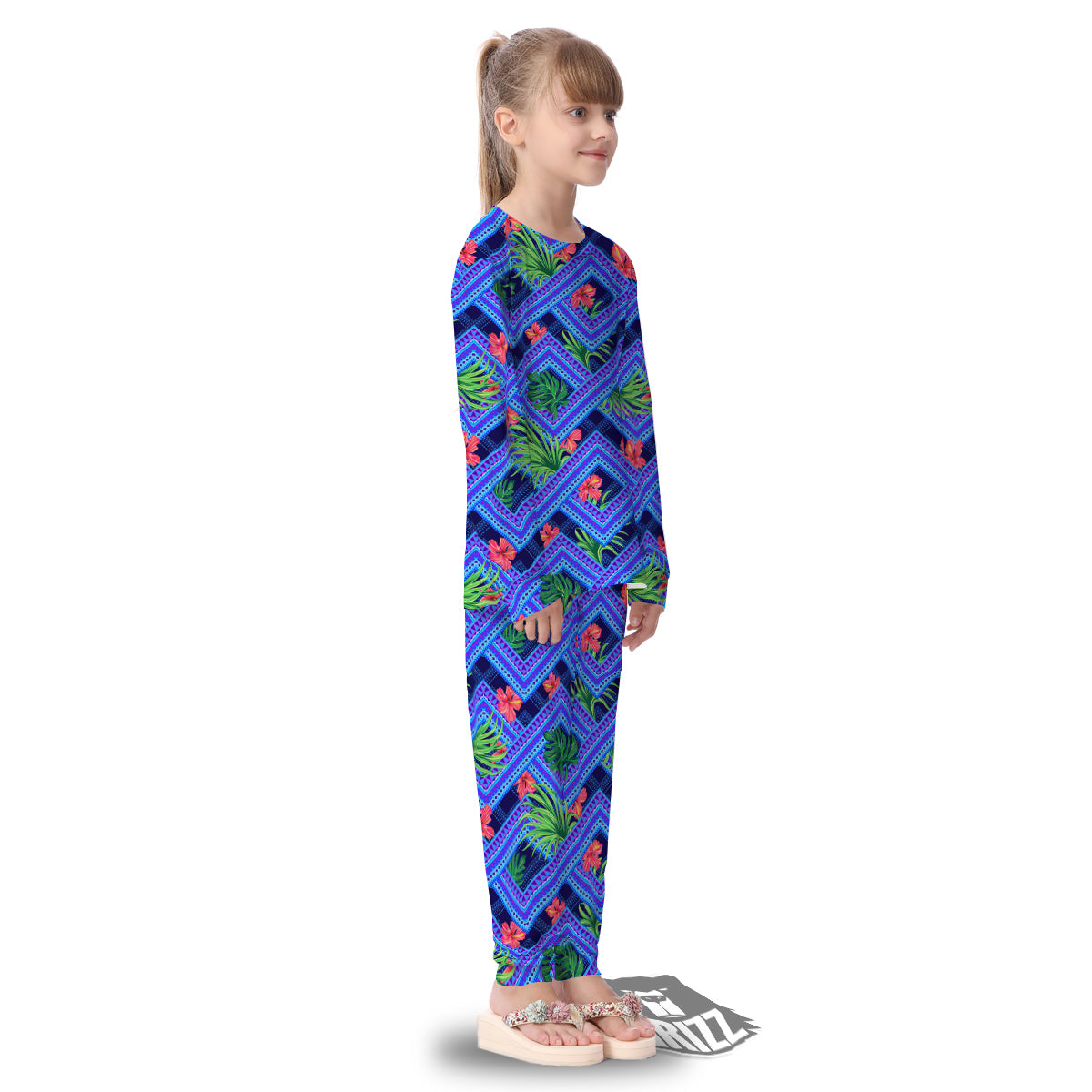 Aztec Tropical Hibiscus Flower Print Pattern Kid's Pajamas-grizzshop