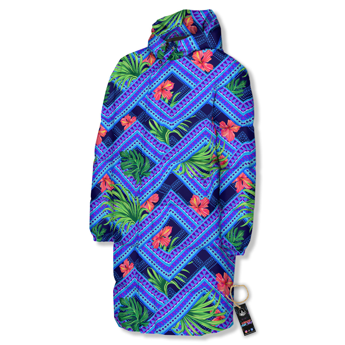 Aztec Tropical Hibiscus Flower Print Pattern Long Down Jacket-grizzshop