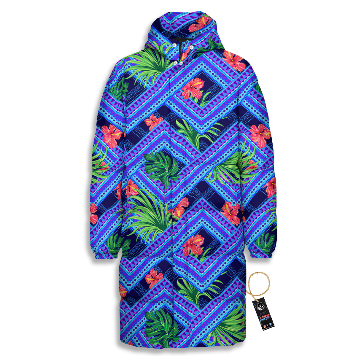 Aztec Tropical Hibiscus Flower Print Pattern Long Down Jacket-grizzshop