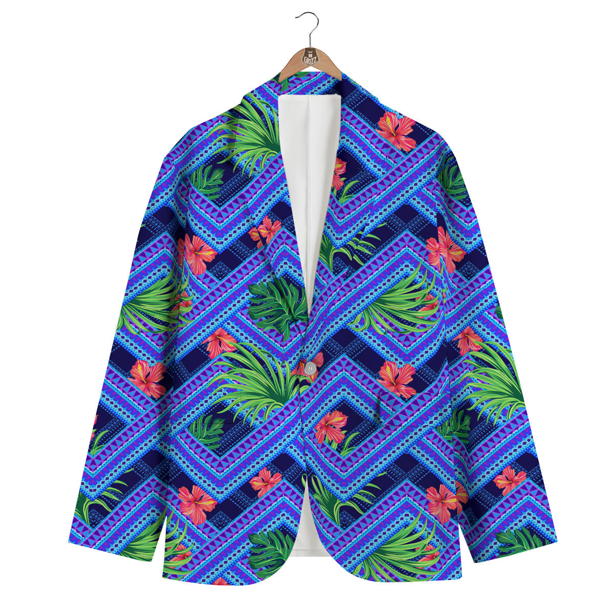 Aztec Tropical Hibiscus Flower Print Pattern Men's Blazer-grizzshop