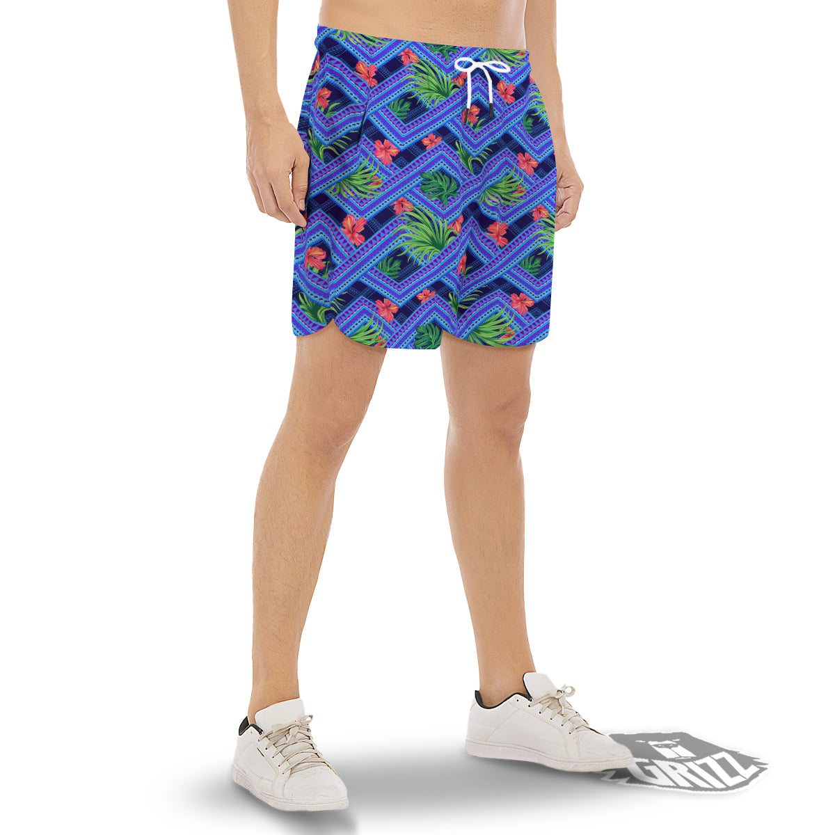 Aztec Tropical Hibiscus Flower Print Pattern Men's Gym Shorts-grizzshop