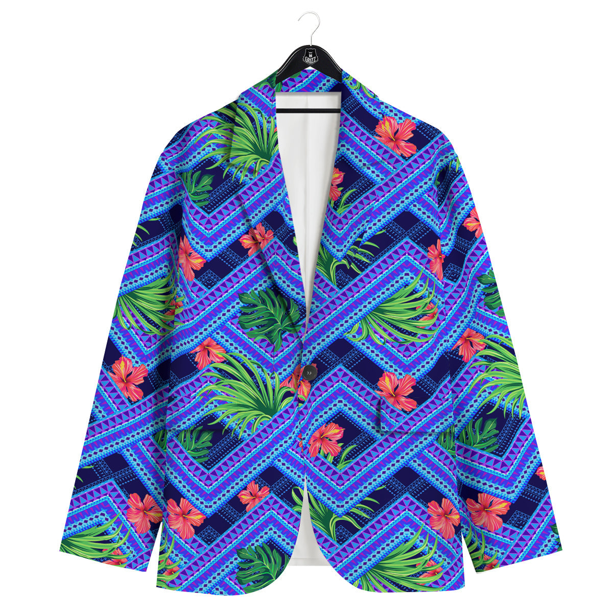 Aztec Tropical Hibiscus Flower Print Pattern Men's Sport Coat-grizzshop