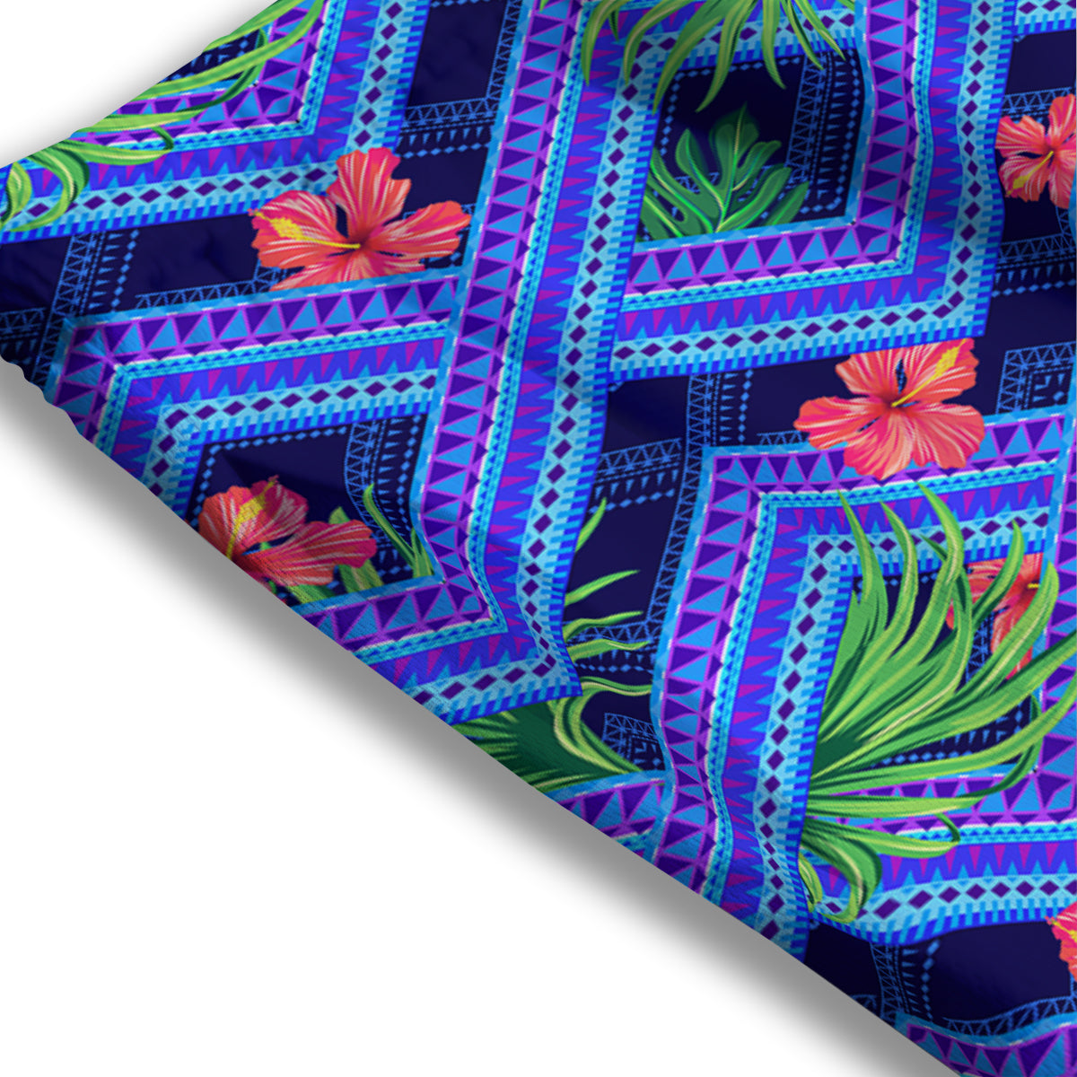 Aztec Tropical Hibiscus Flower Print Pattern Mesh Shorts