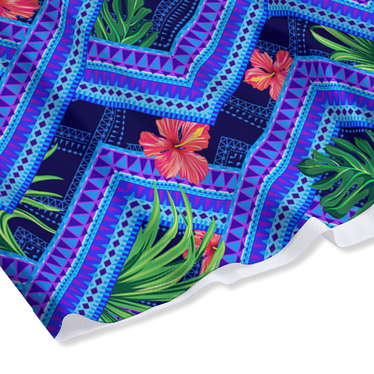 Aztec Tropical Hibiscus Flower Print Pattern Mesh Shorts