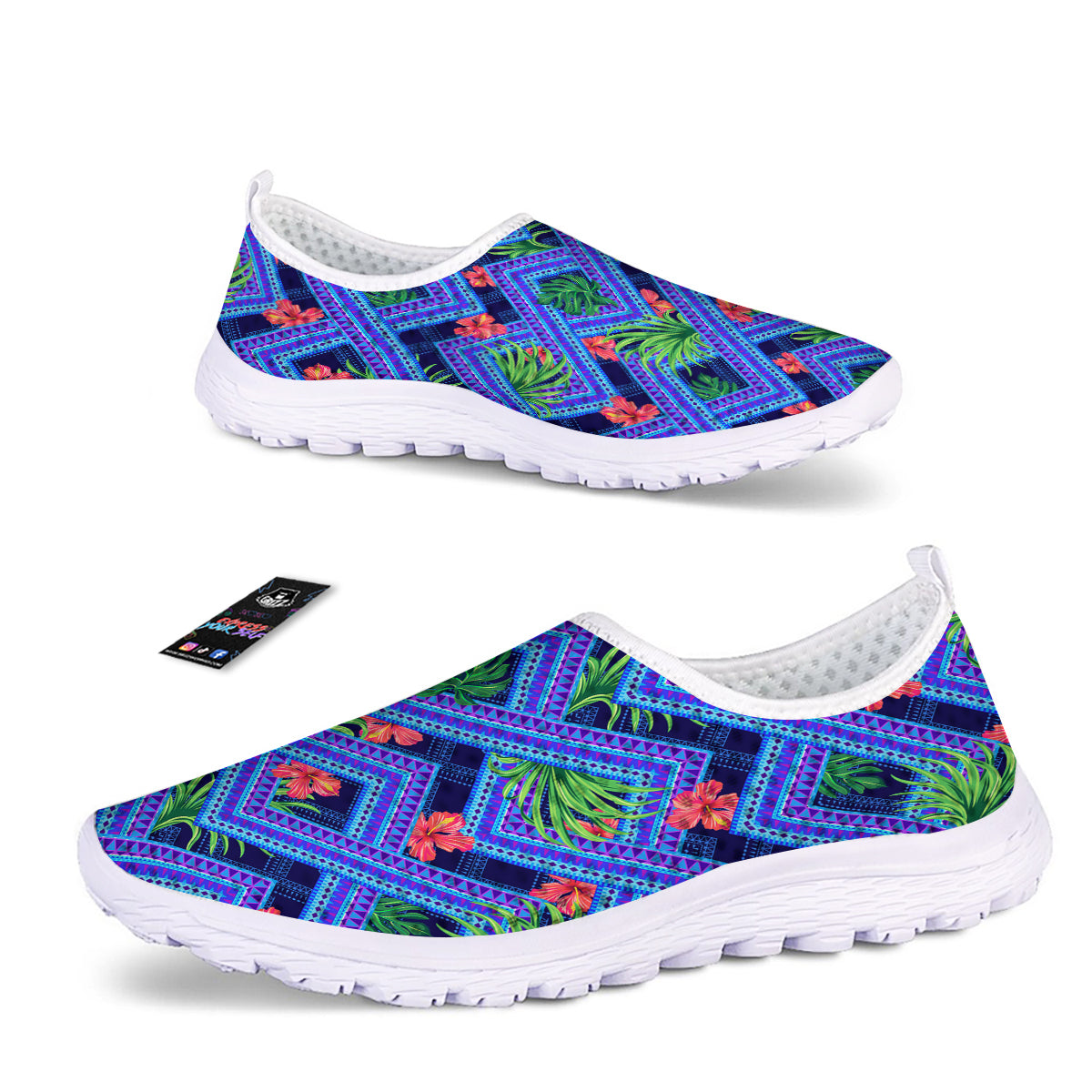 Aztec Tropical Hibiscus Flower Print Pattern Nurse Shoes-grizzshop