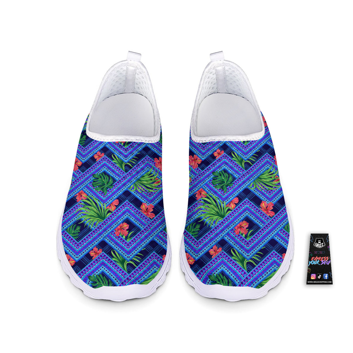 Aztec Tropical Hibiscus Flower Print Pattern Nurse Shoes-grizzshop