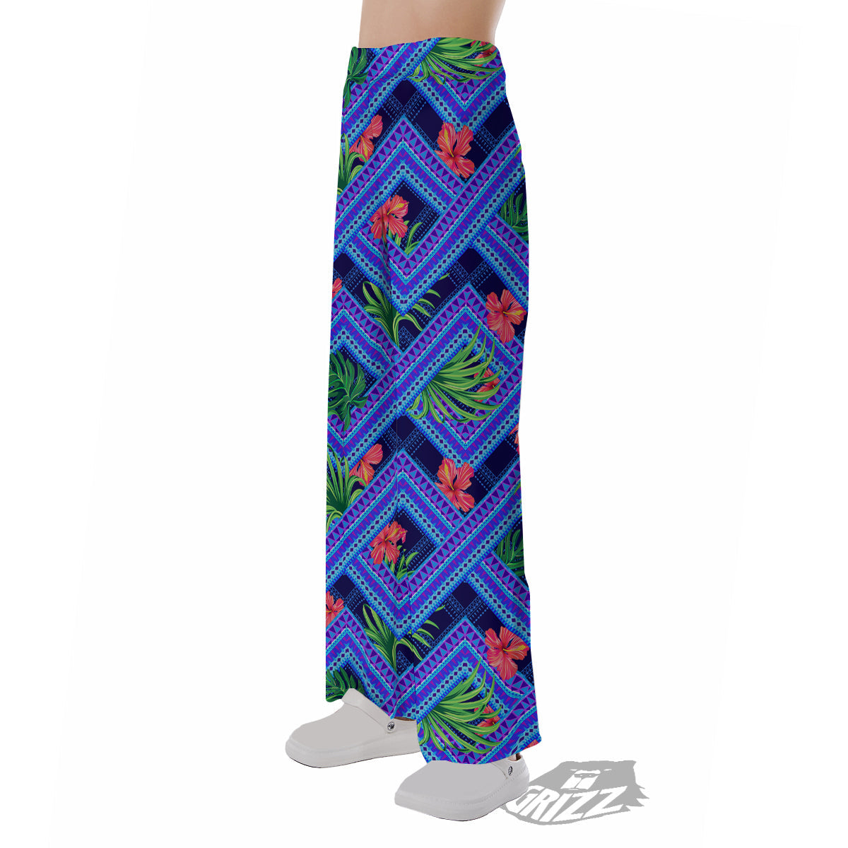 Aztec Tropical Hibiscus Flower Print Pattern Pajama Pants-grizzshop
