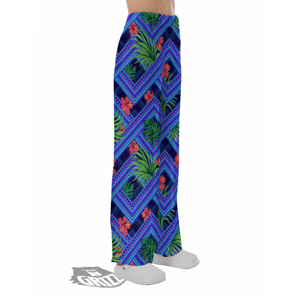 Aztec Tropical Hibiscus Flower Print Pattern Pajama Pants-grizzshop