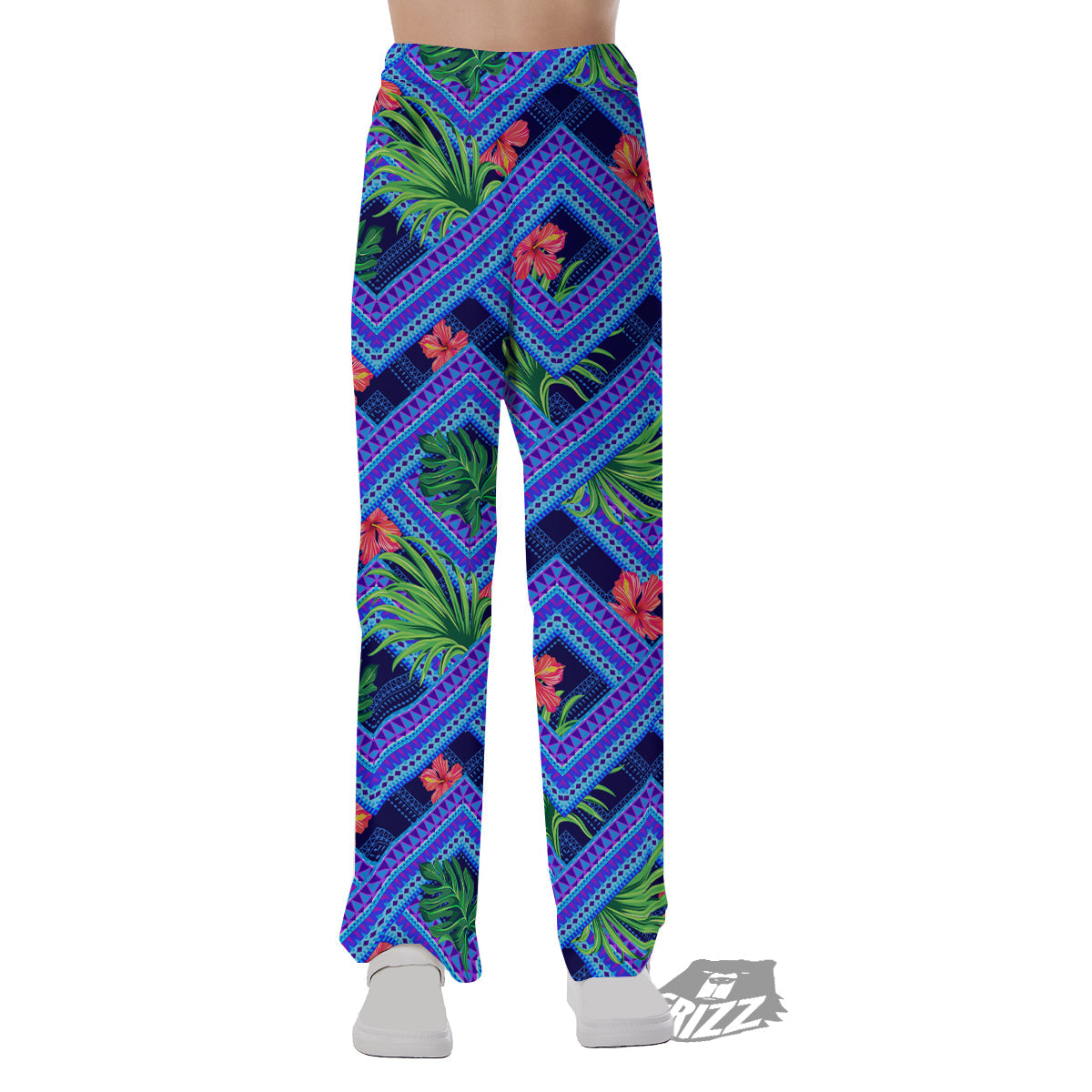 Aztec Tropical Hibiscus Flower Print Pattern Pajama Pants-grizzshop