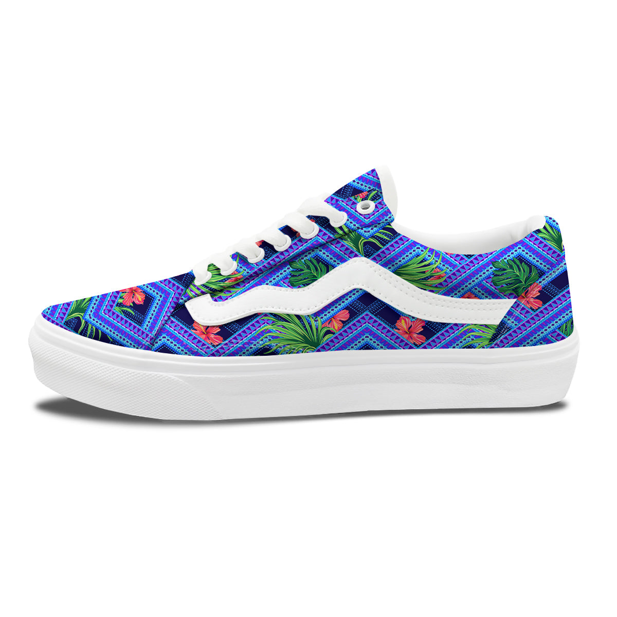 Aztec Tropical Hibiscus Flower Print Pattern Skate Shoes-grizzshop