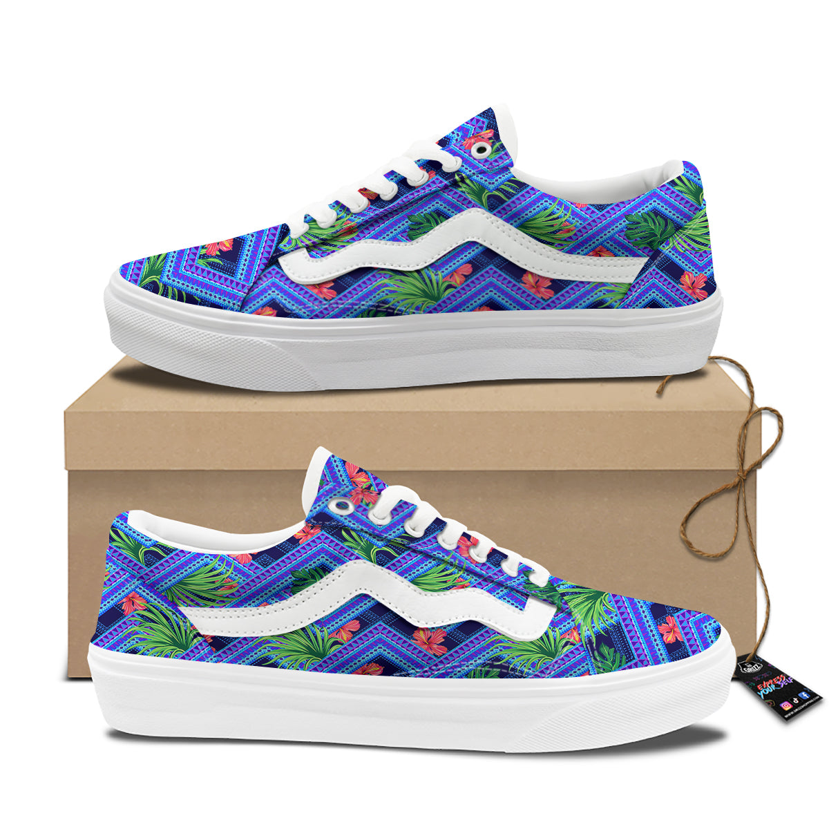 Aztec Tropical Hibiscus Flower Print Pattern Skate Shoes-grizzshop