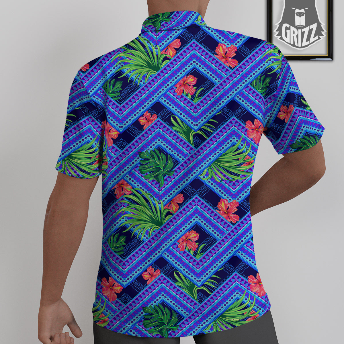 Aztec Tropical Hibiscus Flower Print Pattern Untucked Shirts-grizzshop