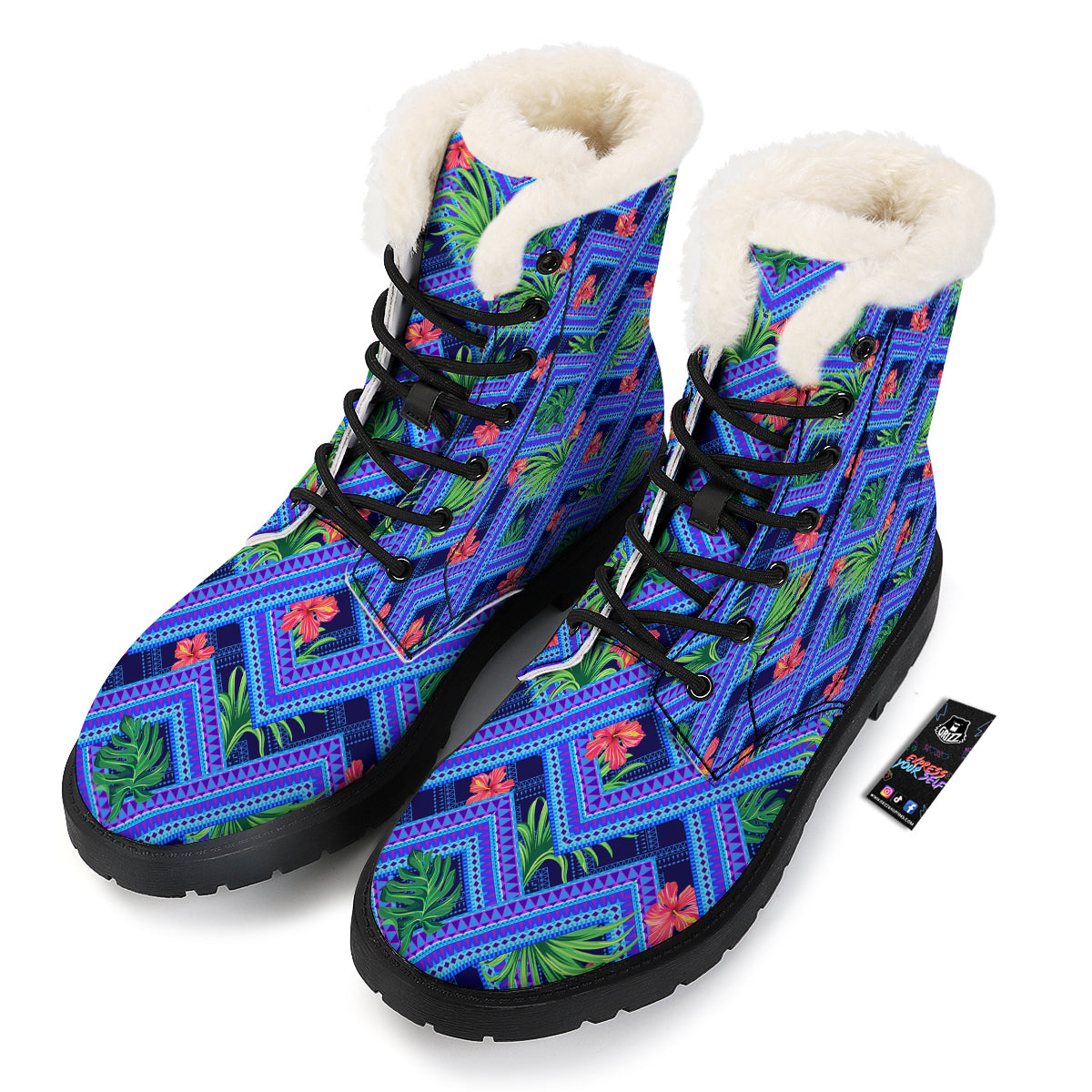 Aztec Tropical Hibiscus Flower Print Pattern Winter Boots-grizzshop