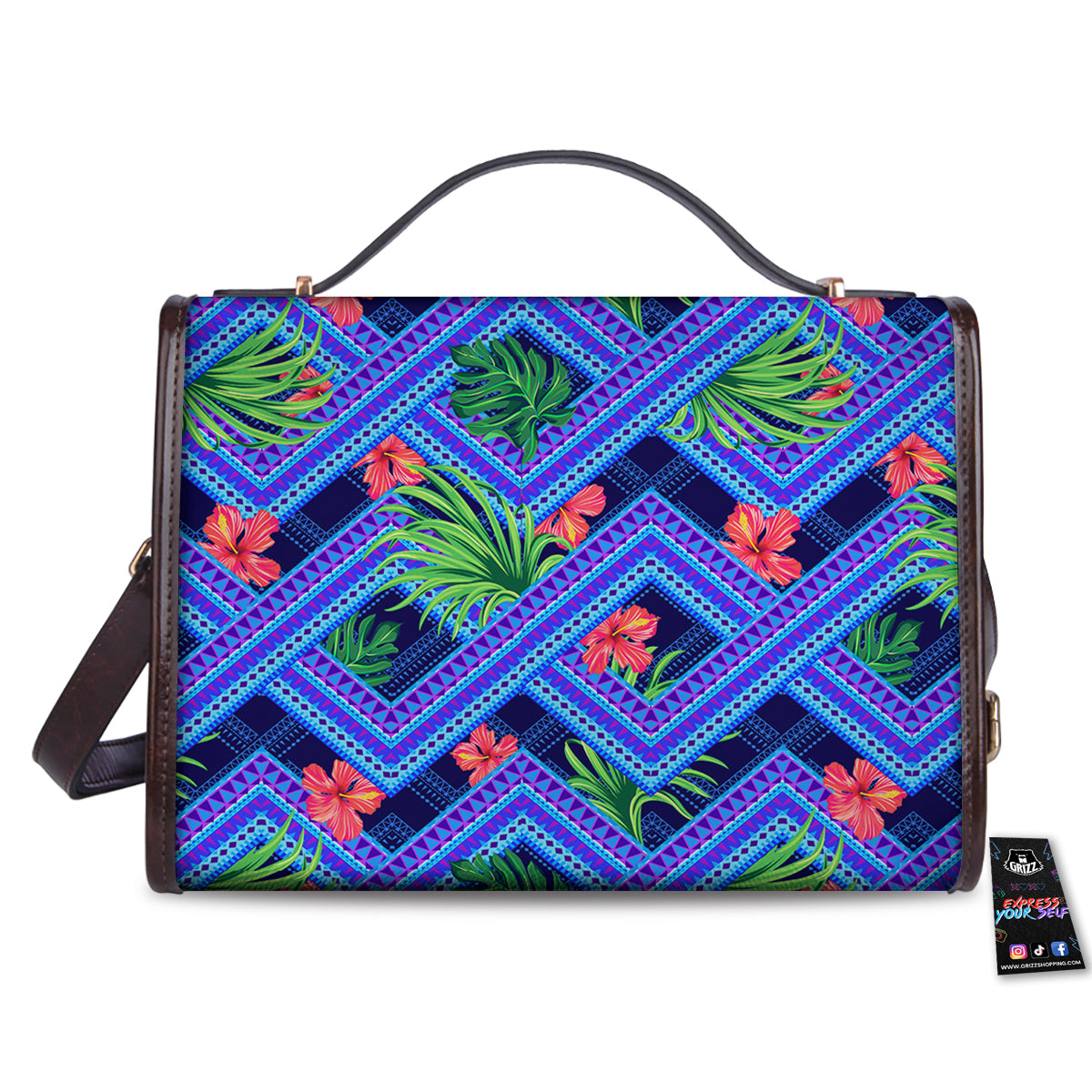 Aztec Tropical Hibiscus Flower Print Pattern Women's Satchel Bag-grizzshop