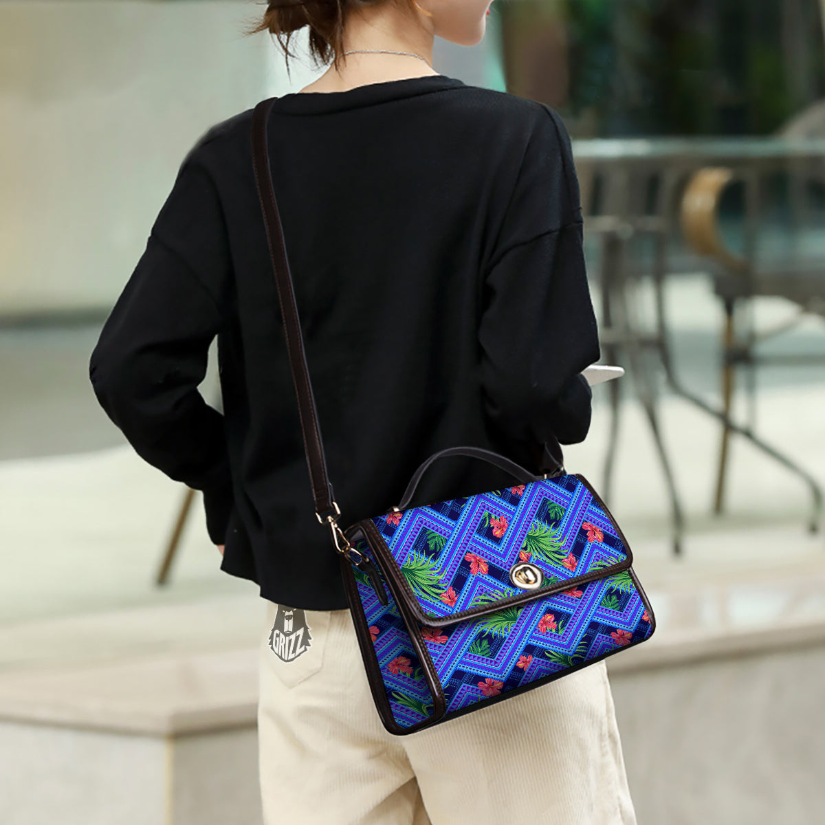 Aztec Tropical Hibiscus Flower Print Pattern Women's Satchel Bag-grizzshop