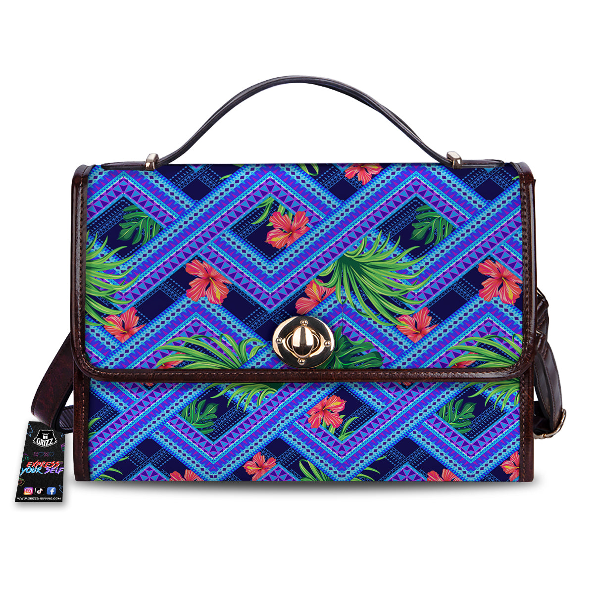 Aztec Tropical Hibiscus Flower Print Pattern Women's Satchel Bag-grizzshop