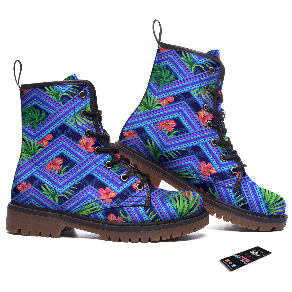 Aztec Tropical Hibiscus Flower Print Pattern Work Boots-grizzshop