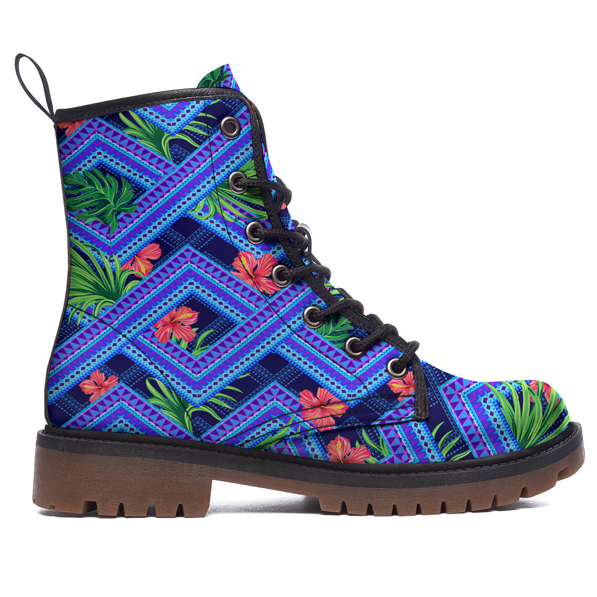 Aztec Tropical Hibiscus Flower Print Pattern Work Boots-grizzshop