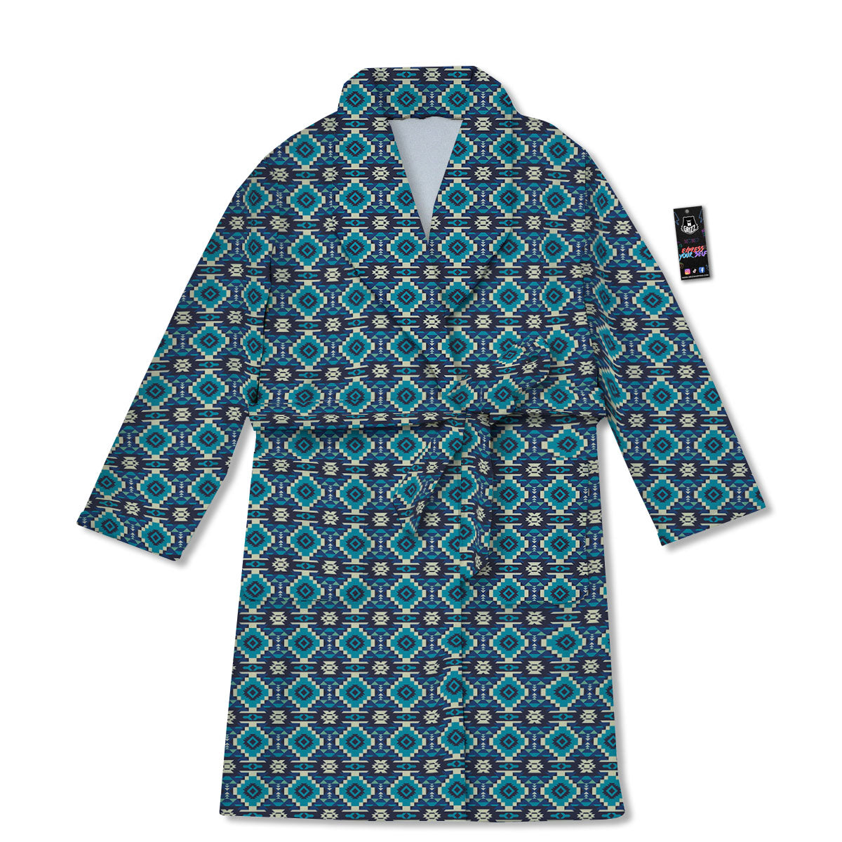 Aztec Turquoise And Blue Print Pattern Bathrobe-grizzshop