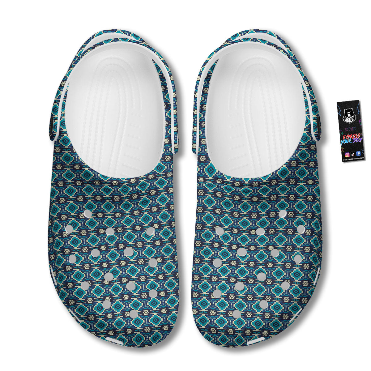 Aztec Turquoise And Blue Print Pattern Clog-grizzshop