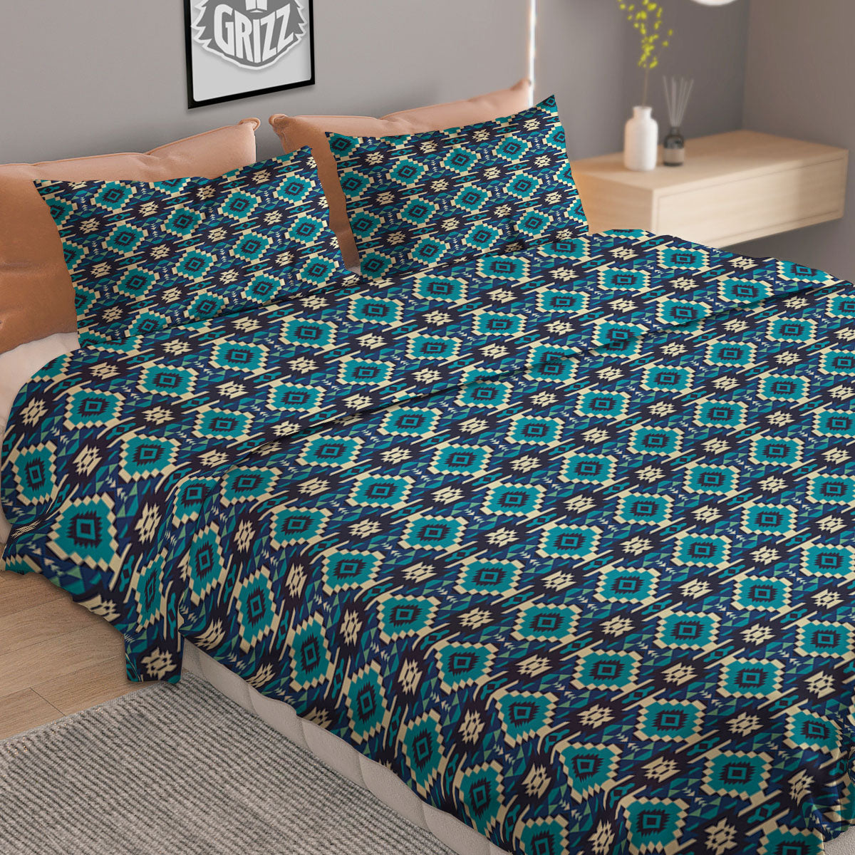 Aztec Dark Grey Print Pattern Duvet Cover Bedding Set