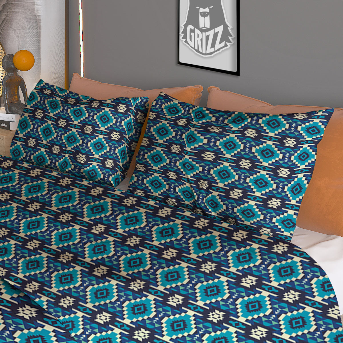 Aztec Dark Grey Print Pattern Duvet Cover Bedding Set