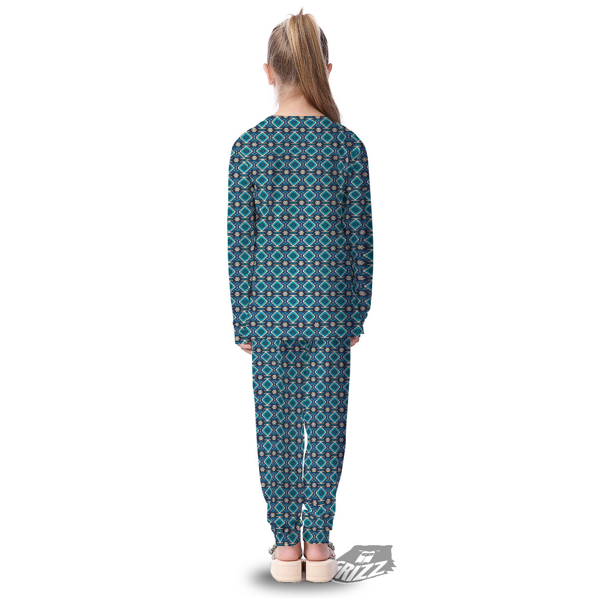 Aztec Turquoise And Blue Print Pattern Kid's Pajamas-grizzshop