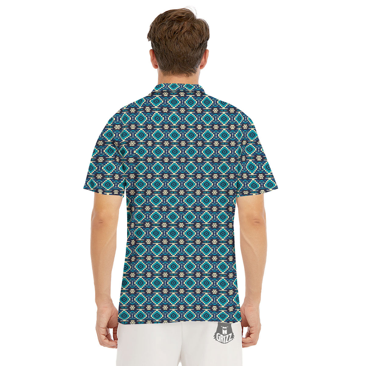 Aztec Turquoise And Blue Print Pattern Men's Golf Shirts-grizzshop